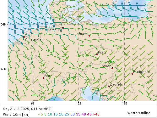 Windstärke (kn) und -richtung So, 01 Uhr MEZ
