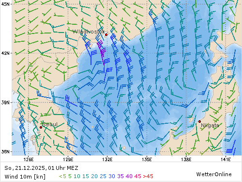 Windstärke (kn) und -richtung So, 01 Uhr MEZ