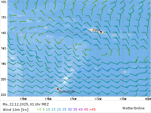 Windstärke (kn) und -richtung Mo, 01 Uhr MEZ