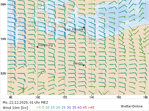 Windstärke (kn) und -richtung Mo, 01 Uhr MEZ