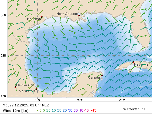 Windstärke (kn) und -richtung Mo, 01 Uhr MEZ