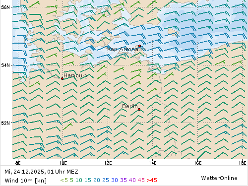 Windstärke (kn) und -richtung Mi, 01 Uhr MEZ
