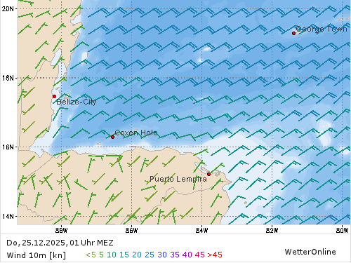 Windstärke (kn) und -richtung Do, 01 Uhr MEZ