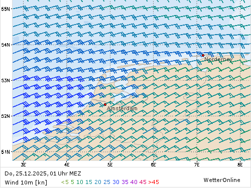 Windstärke (kn) und -richtung Do, 01 Uhr MEZ