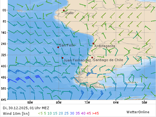 Windstärke (kn) und -richtung Di, 01 Uhr MEZ