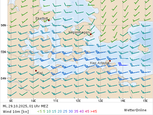 Windstärke (kn) und -richtung Mi, 01 Uhr MEZ Windstärke (kn) und -richtung Mi, 01 Uhr MEZ