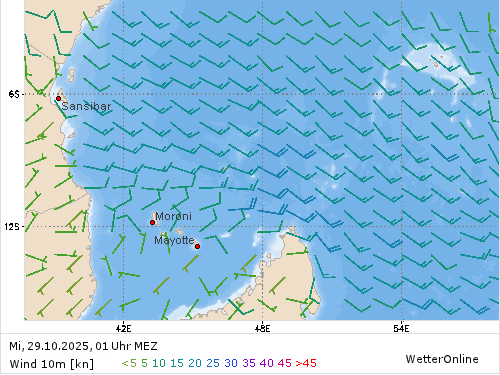 Windstärke (kn) und -richtung Mi, 01 Uhr MEZ Windstärke (kn) und -richtung Mi, 01 Uhr MEZ