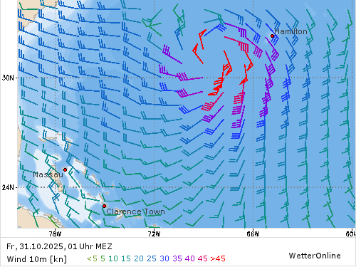 Windstärke (kn) und -richtung Fr, 01 Uhr MEZ Windstärke (kn) und -richtung Fr, 01 Uhr MEZ