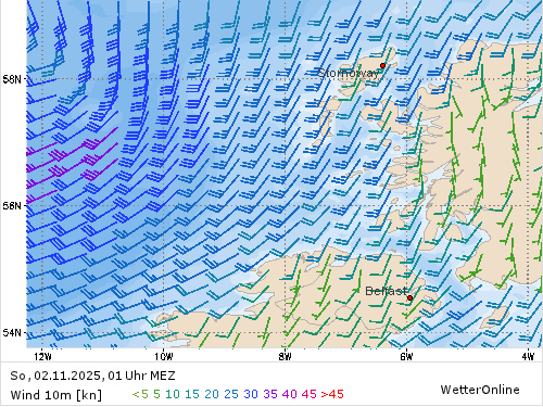 Windstärke (kn) und -richtung So, 01 Uhr MEZ Windstärke (kn) und -richtung So, 01 Uhr MEZ